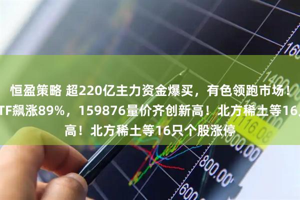 恒盈策略 超220亿主力资金爆买，有色领跑市场！有色龙头ETF飙涨89%，159876量价齐创新高！北方稀土等16只个股涨停